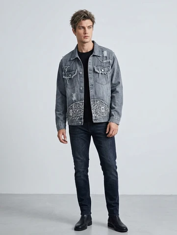 Blue Stealth Leopard Trucker Jacket