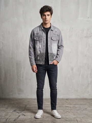 Grey Safari Ripped Trucker Jacket
