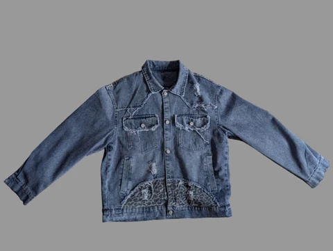 Blue Stealth Leopard Trucker Jacket