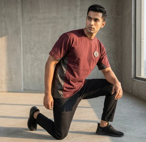 Maroon Shinobi Drop-Shoulder T-shirt
